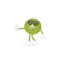 kiwi fruta sorri. fofa desenho animado emoticons. emoji ícones. kiwi personagem com uma legal face e oculos escuros. perfeito para crianças, mercadoria e adesivo, bandeira promoção vetor