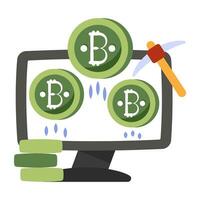 picareta com montanha e btc exibindo bitcoin mineração vetor