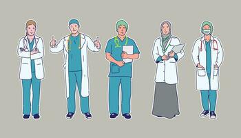 ilustração vetor desenho animado médicos e enfermeiras
