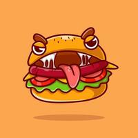 fofa hamburguer monstro desenho animado vetor ícone ilustração. Comida objeto ícone conceito isolado Prêmio vetor. plano desenho animado estilo