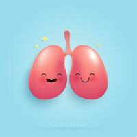 desenho animado saudável e Forte pulmões personagem conceito. engraçado fofa sorridente feliz pulmões para médico apps e sites. vetor Projeto.