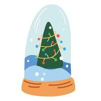 neve globo com Natal árvore adornado com festão. decoração esfera. Novo ano mão desenhar vetor ilustração