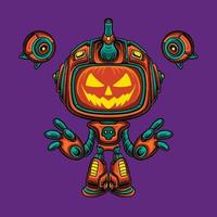 personagem de abóbora de halloween mecha robô vetor