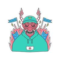 diabo japonês usando ilustração de gorro e suéter. para camiseta vetor