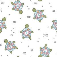 tartaruga fofa padrão branco doodle mar oceano desenhado à mão animais sem costura vetor