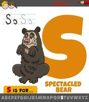 carta s planilha com desenho animado de óculos Urso animal vetor
