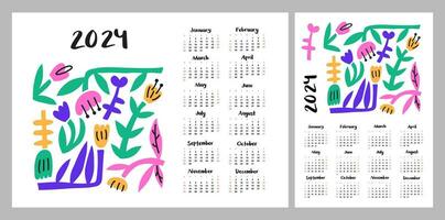 calendário disposição para 2024. abstrato ilustração do flores minimalista por mês plano. disposição para impressão a4, a5 vetor