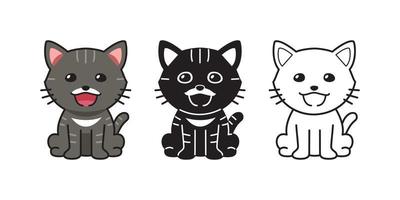 conjunto de gato malhado de personagem de desenho animado de vetor