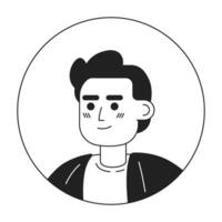 ondulado cabelo caucasiano homem relaxado em pé Preto e branco 2d vetor avatar ilustração. alegre ocidental europeu masculino esboço desenho animado personagem face isolado. confiante Tiros na Cabeça posando plano retrato