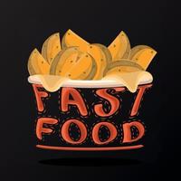 salgando batata frita em um vetor de imagem de fast food de menu de pacote