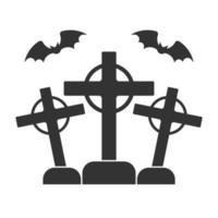 três cruzes pretas com morcegos voando em fundo branco. vetor