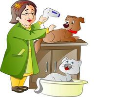 uma mulher é escovar uma gato e cachorro vetor