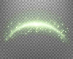 verde Magia arco com brilhando partículas, luz solar lente flare. néon realista energia flare arco. vetor ilustração.