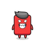 expressão maligna do personagem mascote bonito do cartão vermelho vetor