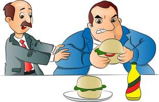 vetor do uma homem parando amigo a partir de comendo hambúrguer.