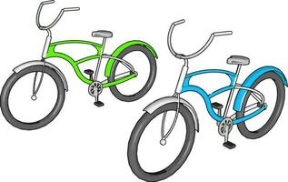 bicicleta verde e azul, ilustração, vetor em fundo branco.
