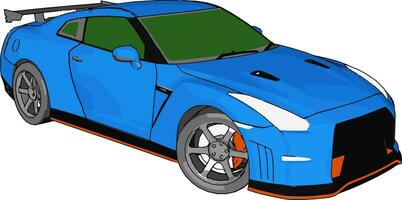 azul raça carro com verde janelas e laranja detalhes e cinzento traseiro Spoiler vetor ilustração em branco fundo