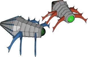 bug ciborgue com pernas azuis e vermelhas, ilustração, vetor em fundo branco.