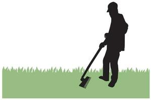 jardineiro ajuntar grama, ilustração vetor