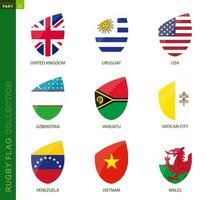 rúgbi bandeira coleção. rúgbi ícone com bandeira do 9 países. vetor