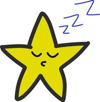 desenhando do a cinco pontas estrela, dormindo, vetor ou cor ilustração.