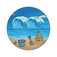 Palácio areia com mar onda de praia ilustração vetor
