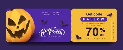 banner de cupom de promoção de presente de halloween ou fundo de convite de festa vetor