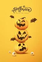 fundo de convite de banner de halloween com carinhas engraçadas de abóbora vetor