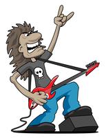 Heavy Metal Rock Guitarrista Cartoon Ilustração Vetor