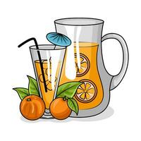 laranja suco dentro chaleira com laranja suco dentro vidro beber ilustração vetor