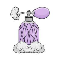 perfume garrafa spray com fumaça ilustração vetor