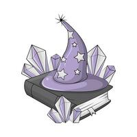 assustador chapéu dentro Magia livro com diamante ilustração vetor