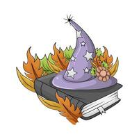 assustador chapéu folha dentro Magia livro ilustração vetor