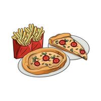 pizza com francês fritas ilustração vetor