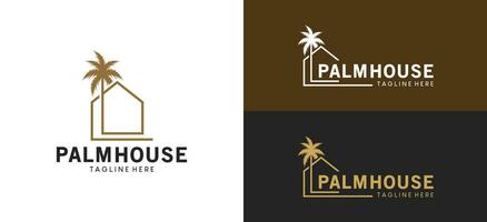 minimalista Palma árvore casa logotipo Projeto com criativo linha estilo vetor