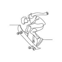 1 contínuo linha desenhando do skate jogador vetor ilustração. skate jogador ilustração simples linear estilo conceito. extremo esporte Projeto vetor para seu o negócio promoção ou outros.