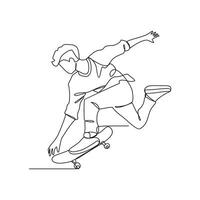 1 contínuo linha desenhando do skate jogador vetor ilustração. skate jogador ilustração simples linear estilo conceito. extremo esporte Projeto vetor para seu o negócio promoção ou outros.