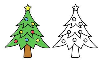Natal árvore coloração livro com coloração exemplo para crianças. coloração página com Natal árvore. monocromático e cor versão. vetor crianças ilustração