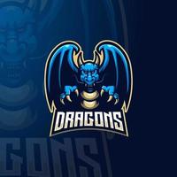 design do logotipo do mascote do dragão zangado para esporte, jogos, equipe vetor