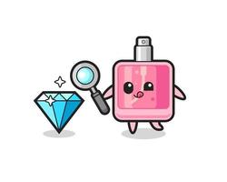 mascote do perfume está verificando a autenticidade de um diamante vetor