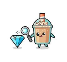 mascote do milkshake está verificando a autenticidade de um diamante vetor