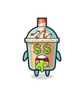 personagem de milk-shake com uma expressão de louco por dinheiro vetor