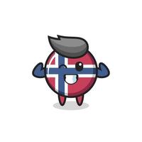 o musculoso personagem do distintivo da bandeira da Noruega está posando mostrando seus músculos vetor