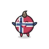 personagem de desenho animado do bebê feliz com o emblema da bandeira da Noruega vetor