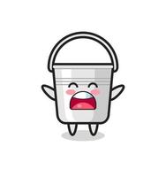 Mascote de balde de metal fofo com uma expressão de bocejo vetor