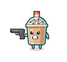 o personagem fofo do milk-shake atirar com uma arma vetor