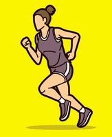 uma mulher começar corrida maratona corredor açao vetor