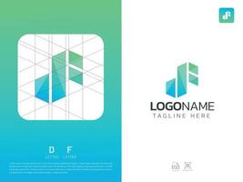 carta df monograma inicial logotipo, geométrico, moderno, gradiente, rede logotipo vetor