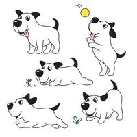 engraçado feliz cachorro, desenho animado, quadrinho personagem dentro vários poses, vetor desenhando