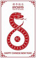 feliz chinês Novo ano 2025 zodíaco sinal, ano do a cobra, com vermelho papel cortar arte e construir estilo vetor